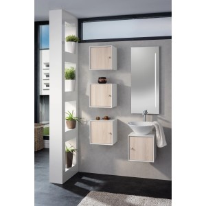 Rundes, weißes Fackelmann Aufsatzwaschbecken ix! 42 cm auf Unterschrank im Badezimmer.