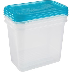 Keeeper Fredo Fresh Frischhaltedose, 3er Set, transparent mit blauem Deckel, je 1 Liter Fassungsvermögen.