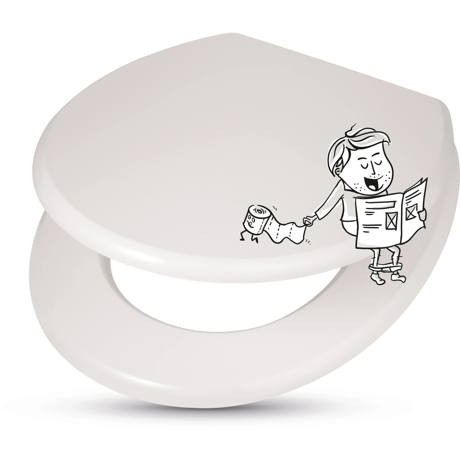 Weißer baliv WC-Sitz Pollino mit Absenkautomatik und Cartoon-Motiv.