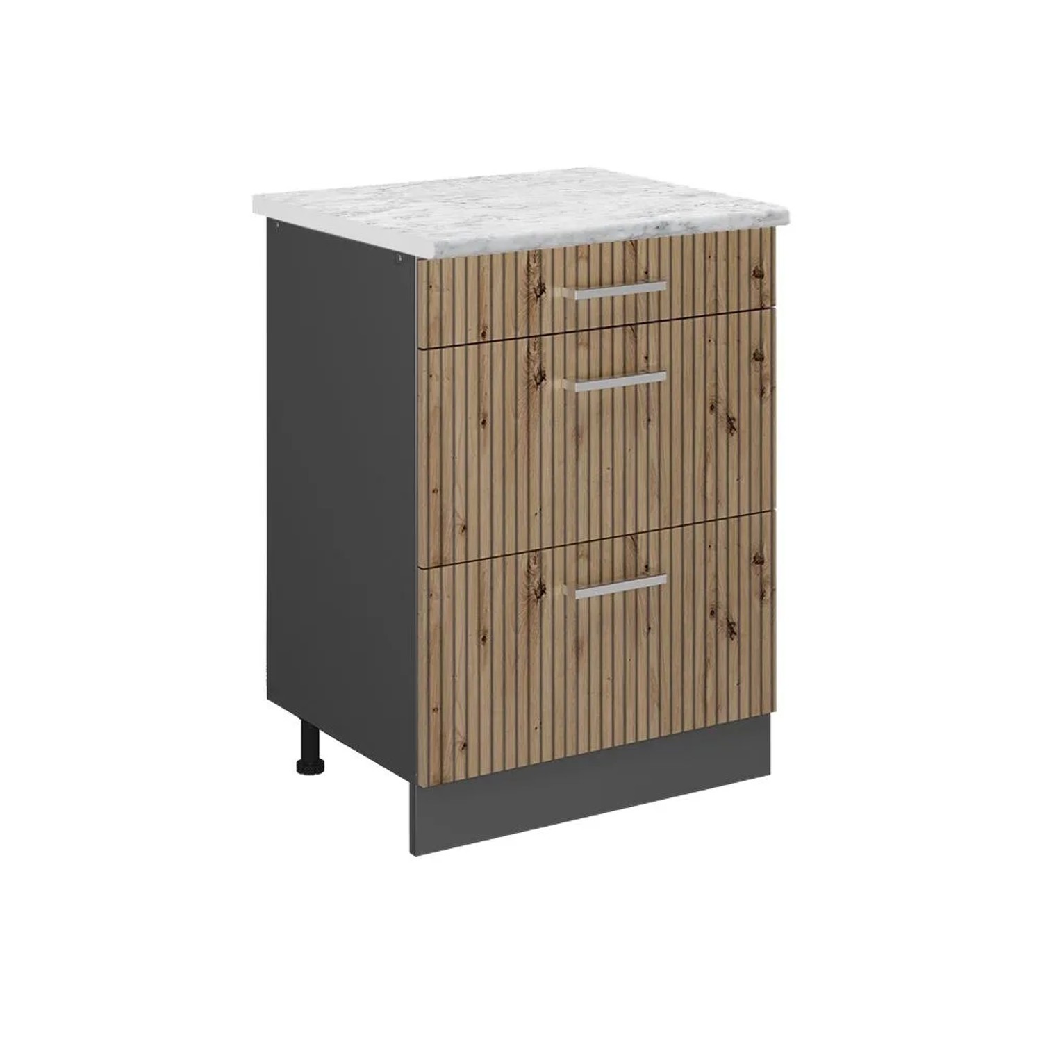 Vicco Küchenunterschrank R-Line Artisan-Eiche Anthrazit 60 cm AP Marmor mit Anthrazit Korpus Opt2