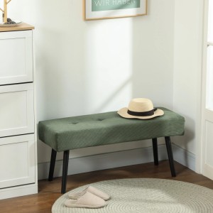 Grüne HOMCOM Sitzbank mit Cordbezug, getuftet, 100x36x45 cm. Ideal als Bettbank oder Hocker.