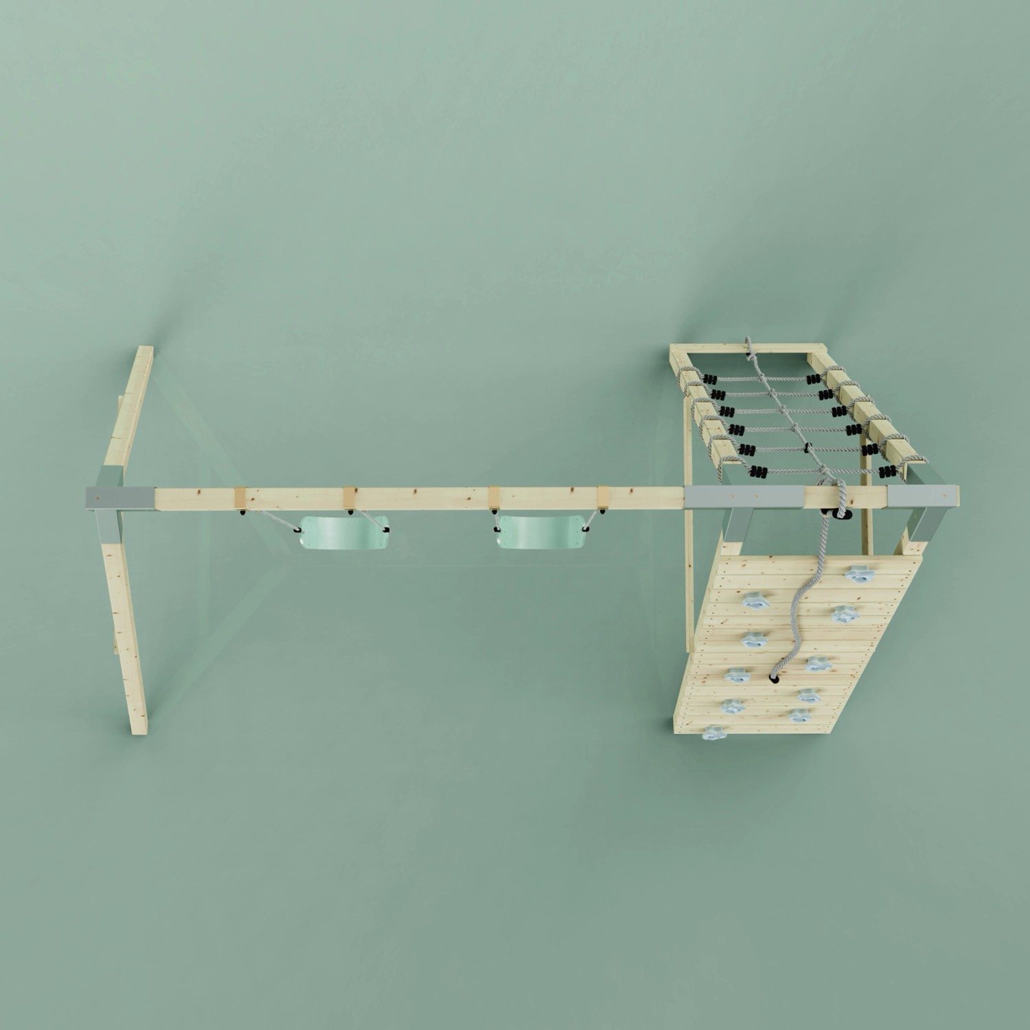PolarPlay Klettergerüst Biene mintgrün mit Kletterwand und Schaukel.