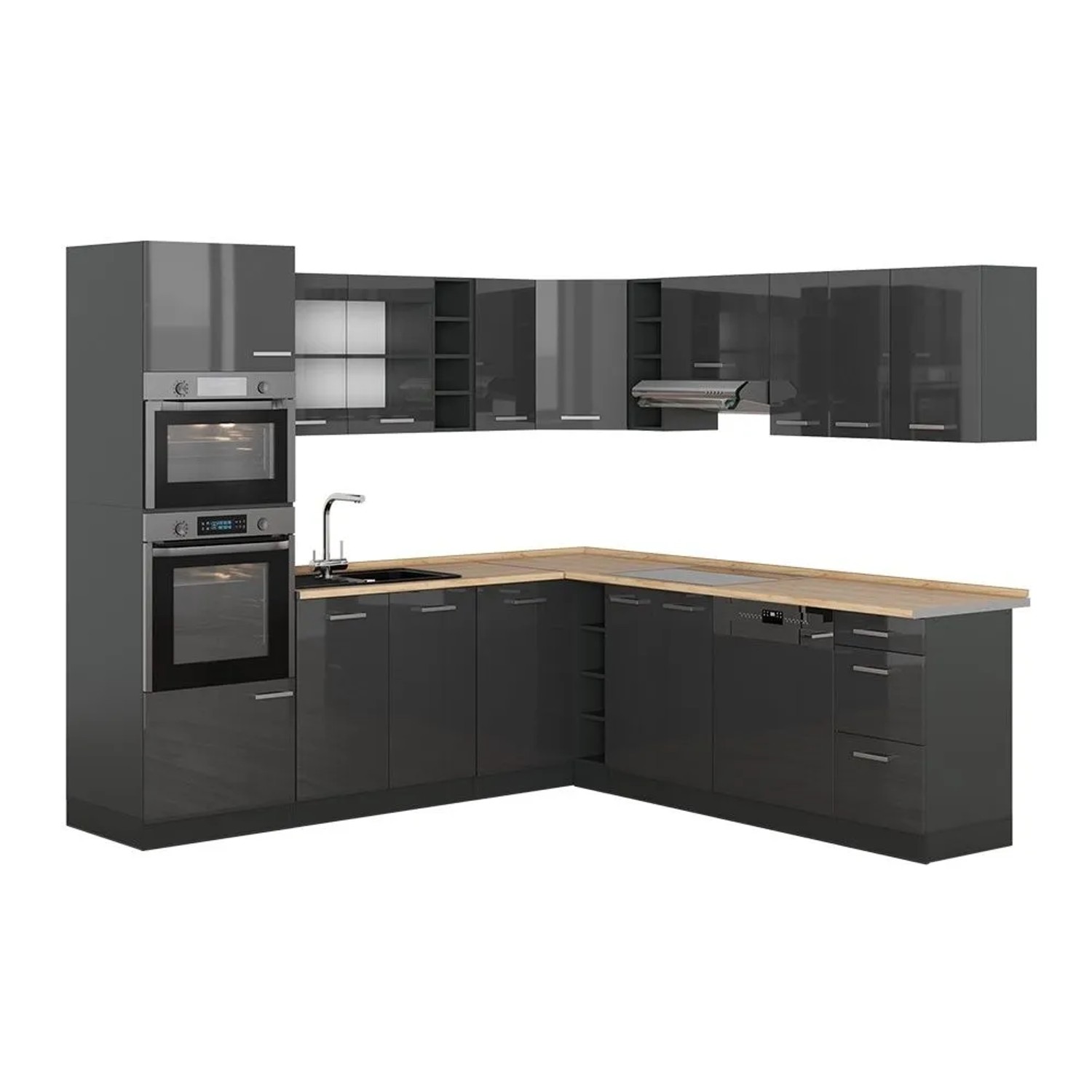 Vicco Eckküche R-Line Anthrazit Hochglanz/Anthrazit 247 x 82 ohne Arbeitsplatte