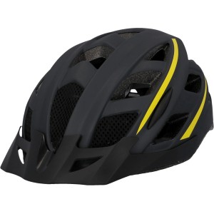 Schwarzer Fischer Fahrradhelm Urban Montis (Größe S/M) mit gelben Akzenten.