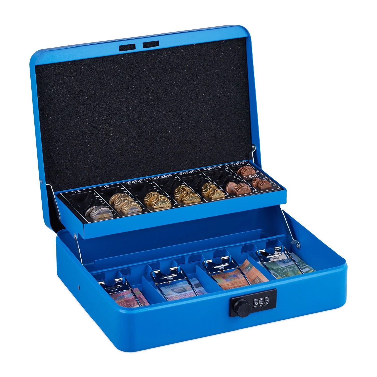 Relaxdays Geldkassette Eisen Blau Zahlenkombination 8,5 cm x 30,5 cm x 25 cm 2 kg