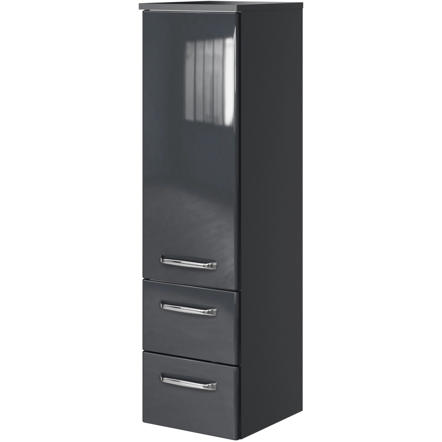 Pelipal Bad-Hängeschrank Trentino, Anthrazit Hochglanz, 30 cm breit, mit Tür und zwei Schubladen.