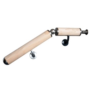 Handlaufkonsole Edelstahl V2A mit Holzhandlauf (Ø 52mm) und Zubehör-Set für Treppen und Geländer.