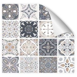 Myspotti Küchenrückwandfolie Liam mit Fliesenmuster in Grau- und Beigetönen.