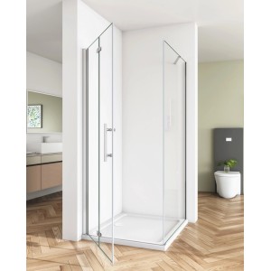 Duschparadies Eckdusche 120x70cm mit Drehtür, 6mm Nano Glas und Chromrahmen im modernen Bad.