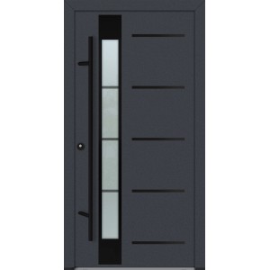 Moderne anthrazitfarbene Haustür AS68 mit Edelstahlgriff und Glaseinsatz.