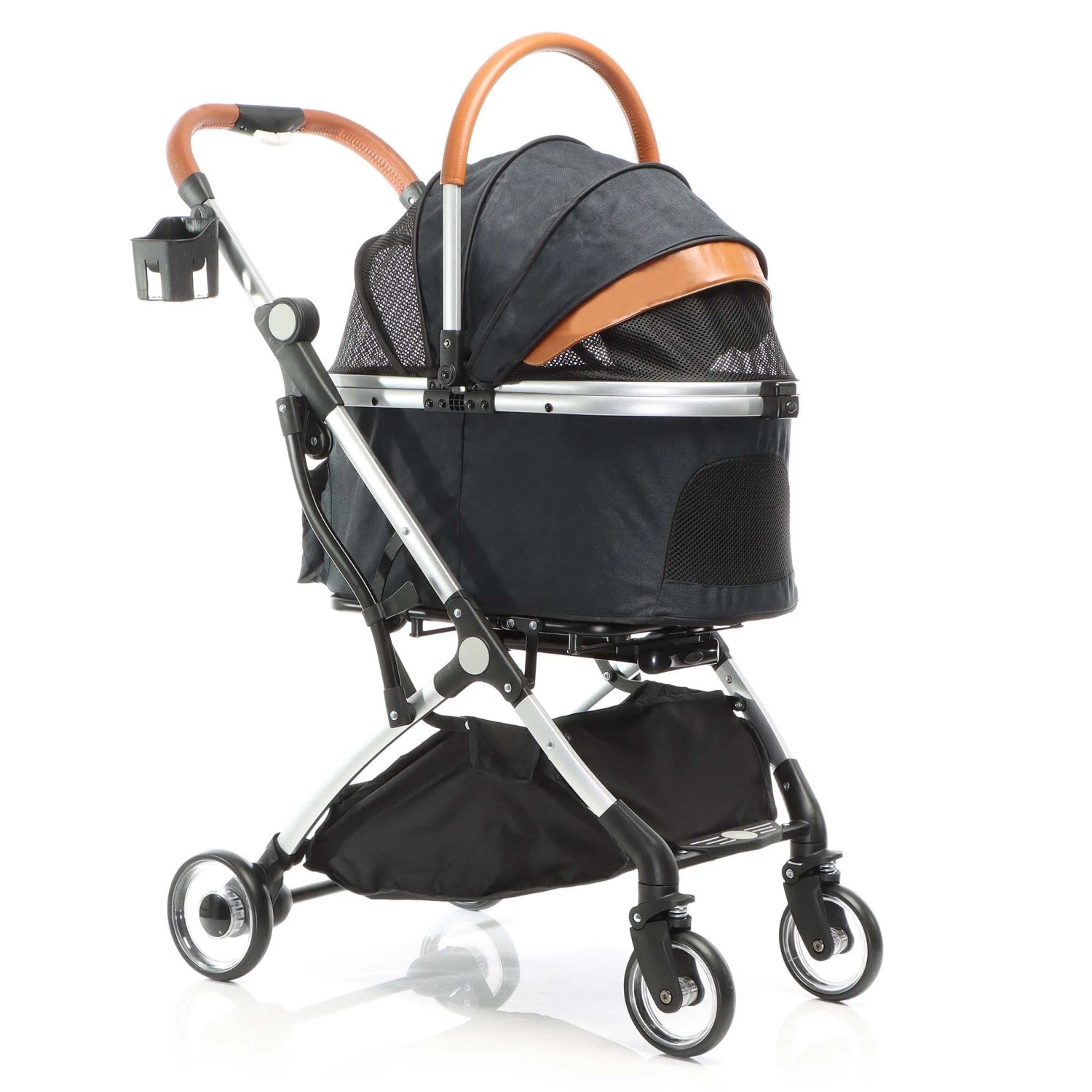 Fudajo 2In1 Hundewagen Faltbar Hundebuggy Ablage Schwarz Haustierwagen Katze