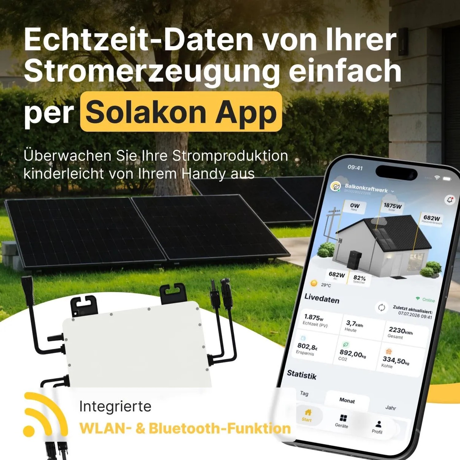 Solakon Balkonkraftwerk 900W Solaranlage mit Gartenhalterung Steckerfertig Komplettset Photovoltaik 800W Kabellänge 10m_4
