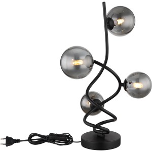Globo LED-Tischleuchte Riha, schwarzes Metall, Rauchglas, modernes Design.