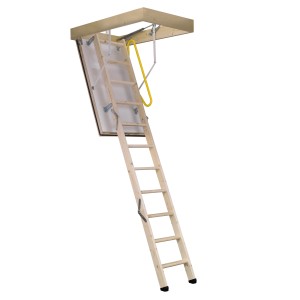 Minka Dachbodentreppe Polar 60 aus Fichte, unbehandelt, mit Handlauf. Holztreppe für den Innenausbau.