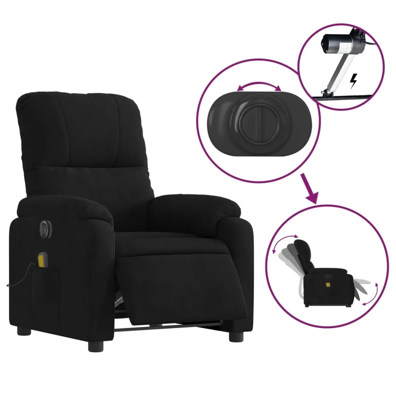 Schwarzer vidaXL Massagesessel mit Aufstehhilfe und elektrischer Verstellung aus Mikrofaser.