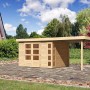 Karibu Holz-Gartenhaus Sölve mit Flachdach und Anbau, unbehandelt.
