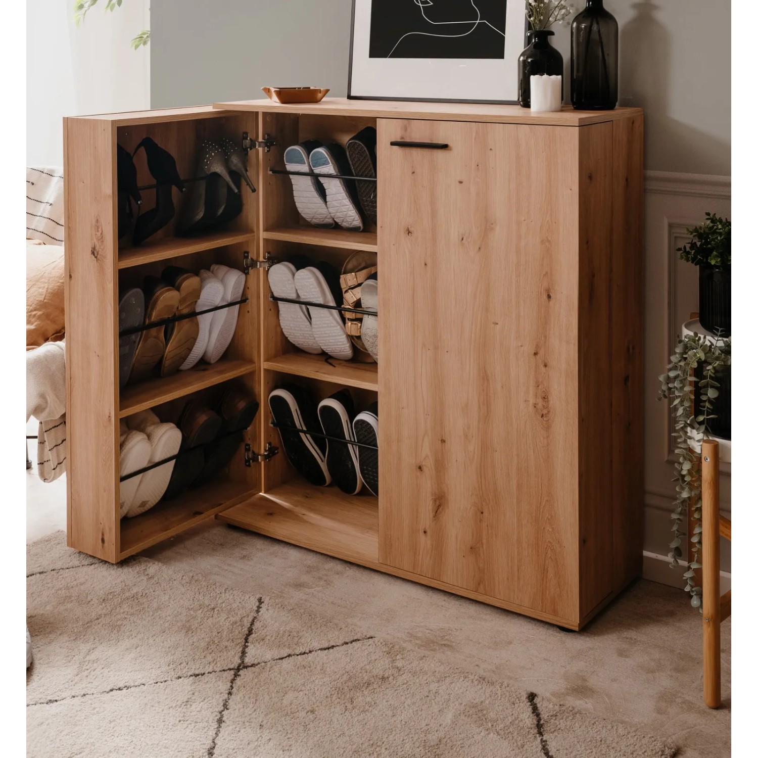 Furn.Design Schuhschrank Eiche Artisan 100 x 110 cm 2-türig 12 Fächer Logu_2