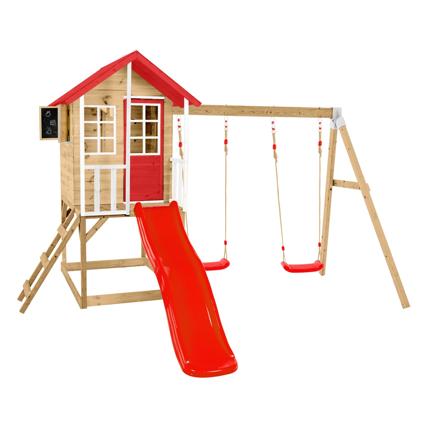 Zwerkules Spielhaus Lolla 3 m. Rutsche u. Schaukel 352 x 370 x 224 cm Rot F günstig online kaufen