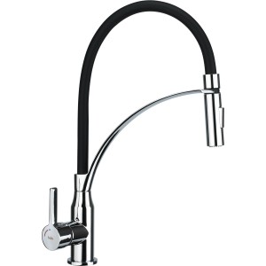 baliv Küchenarmatur KI-1861 Chrom-Schwarz mit Geschirrbrause und schwenkbarem Auslauf.