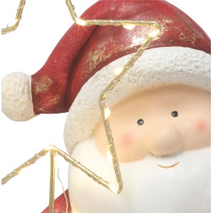 Detailaufnahme: Weihnachtsmann mit Rentier und beleuchtetem Stern, 32cm, festliche Weihnachtsdekoration.