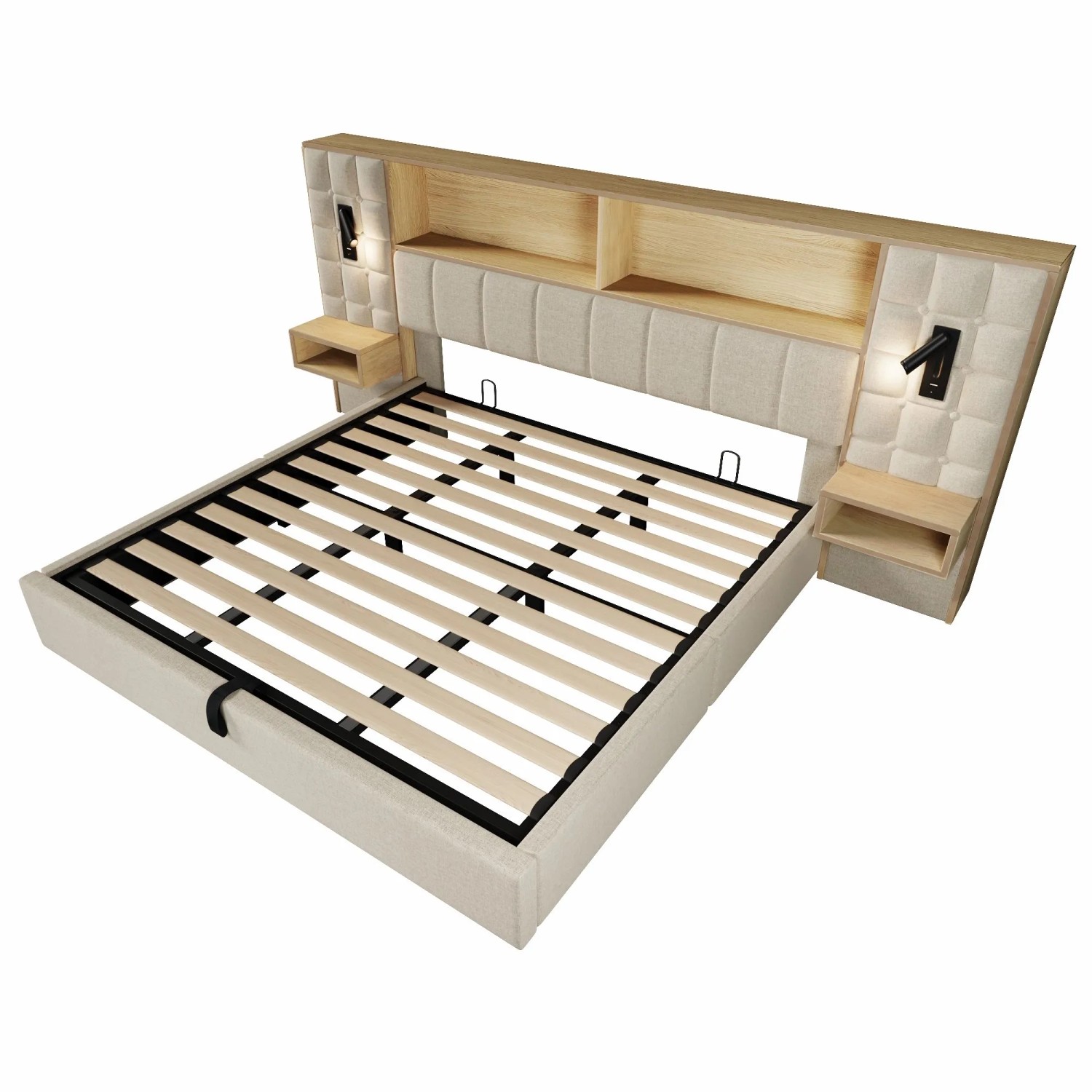 Merax Polsterbett 180x200 Systembett LED Leselampen Beige
