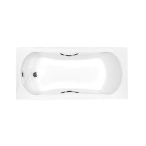 Weiße Bad Land ARIA PLUS Rechteck-Badewanne 160x70 aus Acryl mit verchromten Haltegriffen und Abfluss.