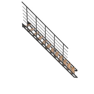 Minka Raumspartreppe Flex Hybrid: 12 Stufen, schwarzes Metallgestell, Eiche-Design. Moderne Innentreppe.