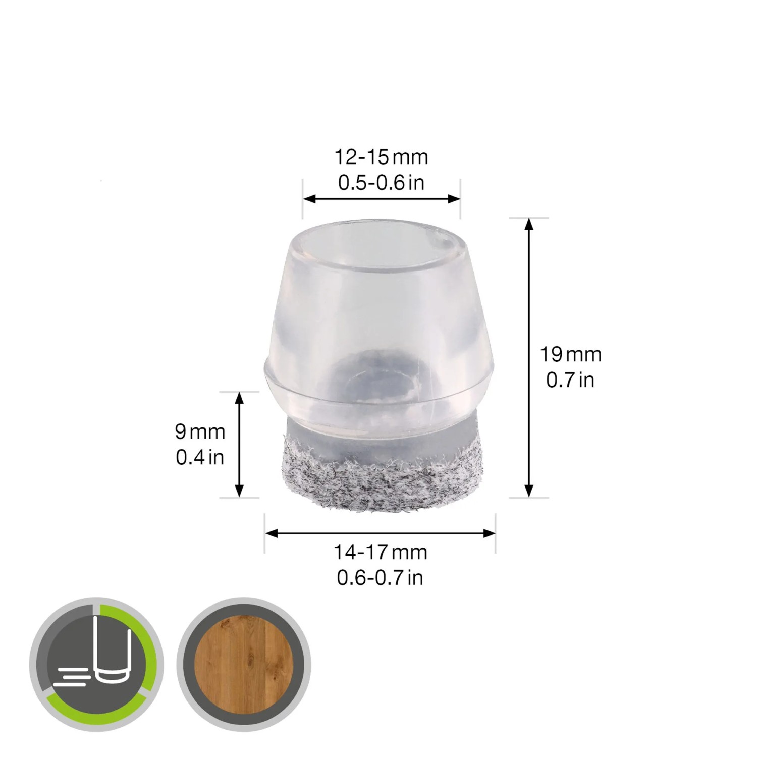 Wagner Kappen-Set, 4-tlg., transparent/grau, Ø 15-17mm, für Möbelbeine zum Aufstecken.