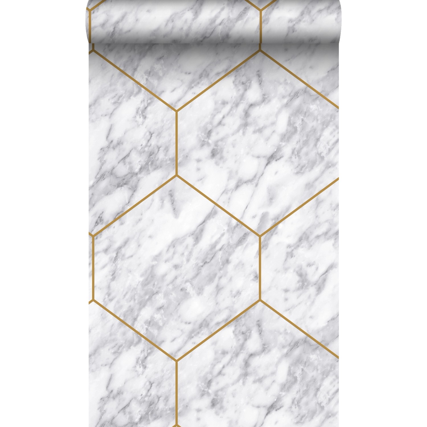 Origin Wallcoverings Tapete Wabenmuster mit Marmoreffekt Weiß Grau und Gold günstig online kaufen