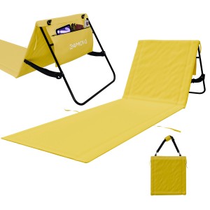 Gelbe 24MOVE Strandmatte, klappbar mit Rückenlehne, Tasche und Tragegurt. Ideal für den Strand.