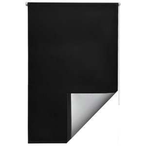 Schwarzes Thermorollo 55x160cm mit silberner Rückseite für Verdunkelung und Isolation.