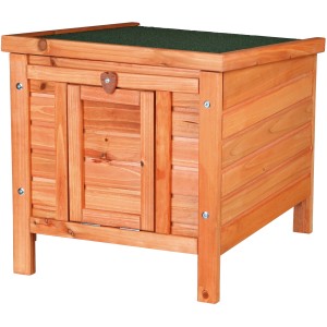 Trixie Kleintierhaus Natura aus Kiefernholz, braun, mit Dach zum Öffnen und Beinen.