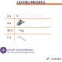 Lieferumfang: 4 Tischbeine, 4 Befestigungsplatten, 32 Schrauben, 1 Montageschlüssel für Camar Zoom Tischbein Set.