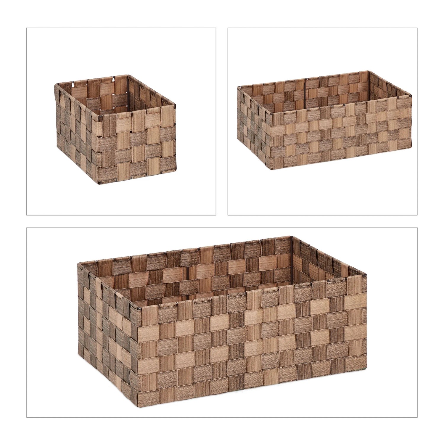 Relaxdays Aufbewahrungskorb Flechtoptik 4er Set PP/Metall Braun Stapelbar 15 cm x 37 cm x 26 cm