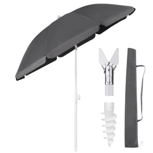 Sekey Sonnenschirm 160cm, grau, mit UV50+ Schutz, Tragetasche und Bodenhülse.