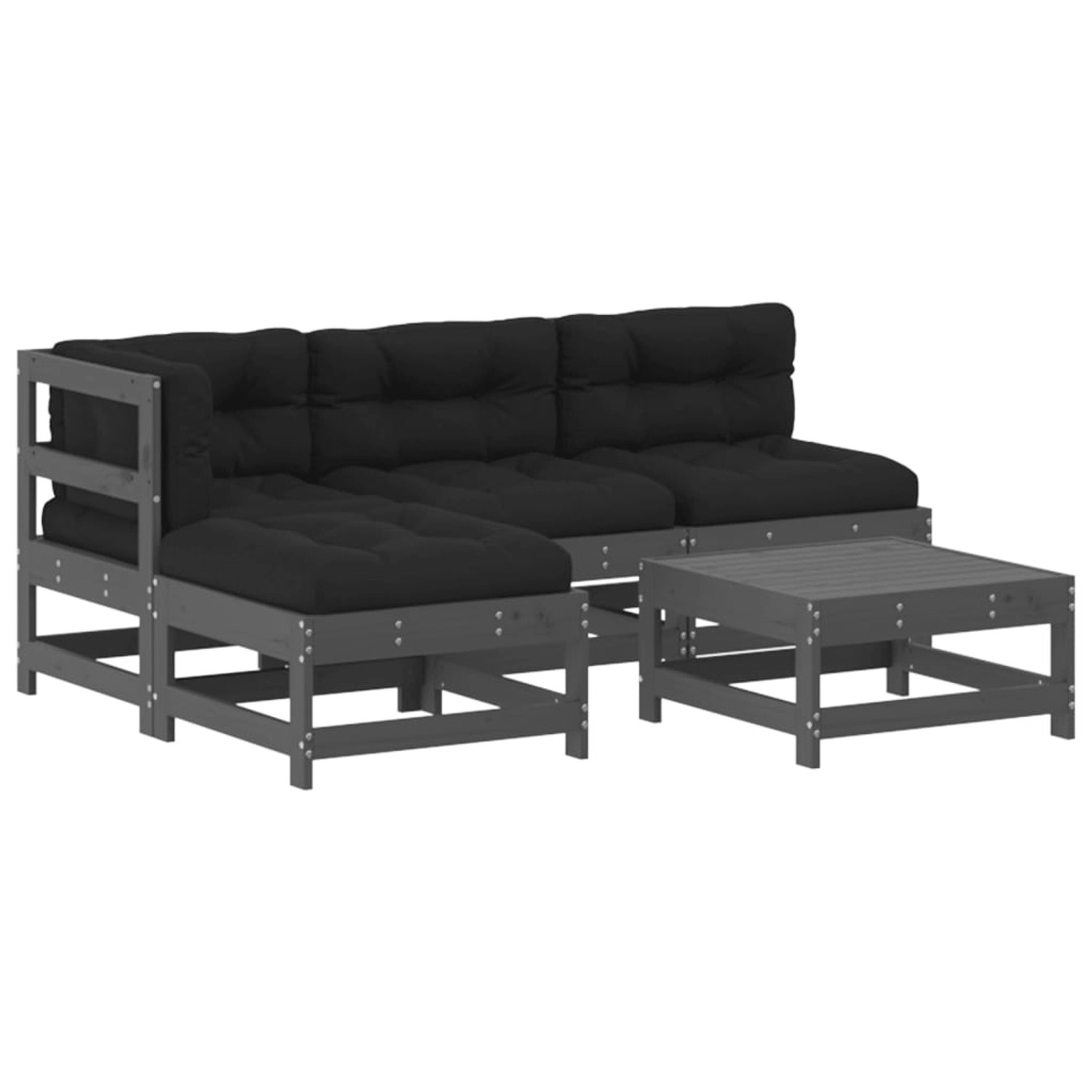 vidaXL 5-tlg Garten-Lounge-Set mit Kissen Grau Massivholz Modell 7 günstig online kaufen