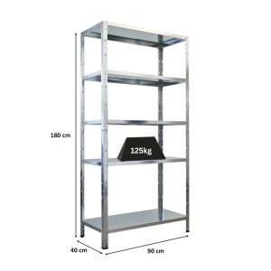 PROREGAL Schwerlastregal Ares HxBxT 180x90x40cm 5 Stahlplatten-Ebenen Fachlast 125 kg Verzinkt