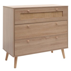 MCW Schubladenkommode M39 mit 3 Schubladen und Rattan-Front in Holzoptik.