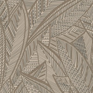 Schimmernde, florale Vliestapete in Bronze und Schwarz mit Palmen-Motiv.