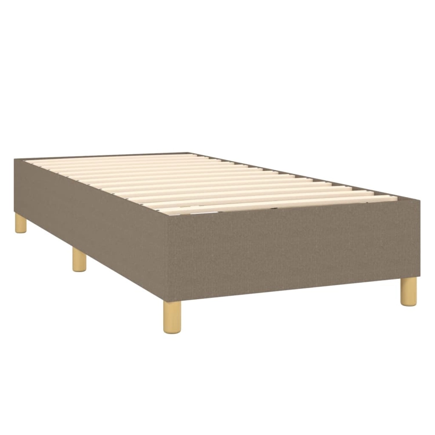 vidaXL Boxspringbett, taupefarbener Stoff, 90x190 cm. Bett mit Holzlattenrost und Füßen.