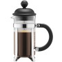 Bodum Caffettiera French Press Kaffeebereiter, 0,35l, aus Borosilikatglas mit schwarzem Griff und Edelstahlrahmen.