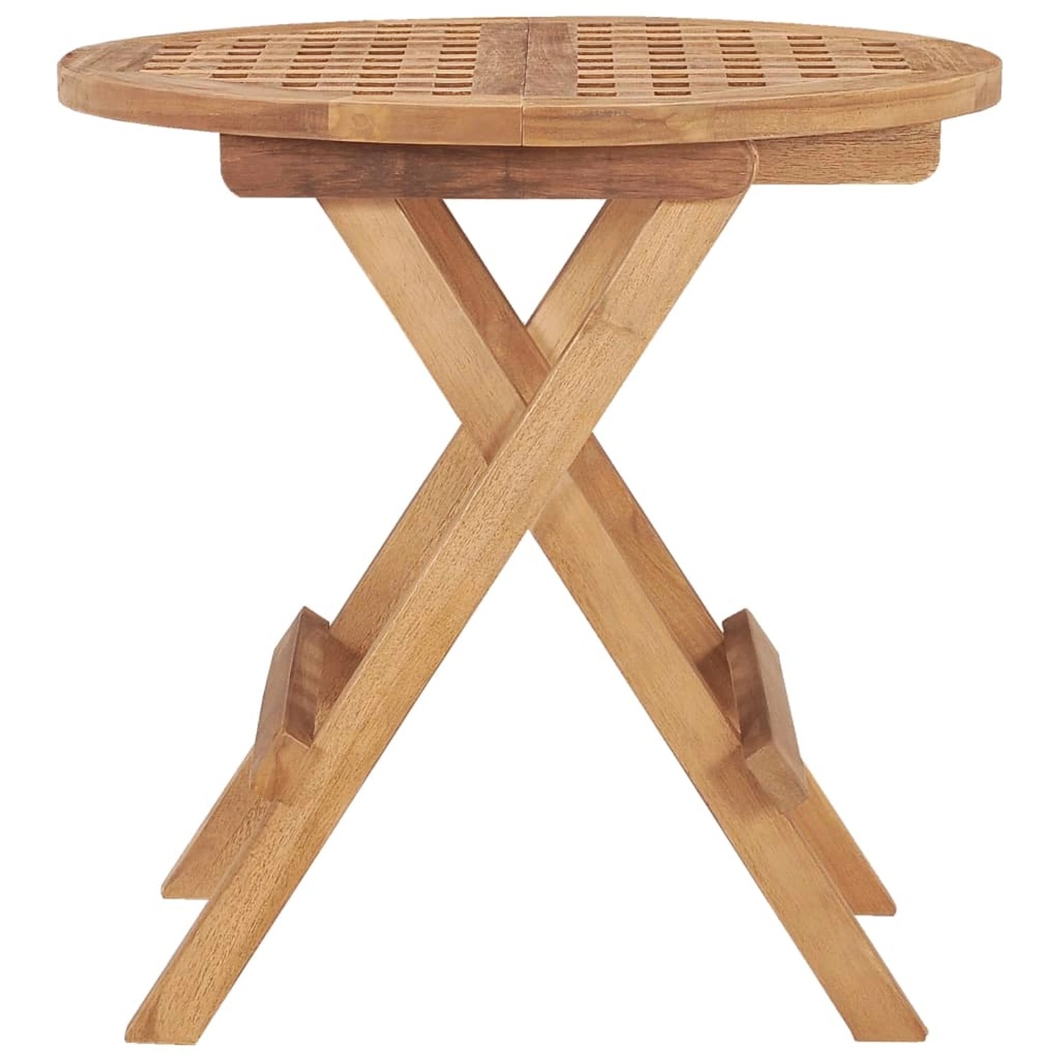 Klappbarer Gartentisch aus Teakholz, rund, 50x50x50 cm. Praktischer Beistelltisch für Balkon und Terrasse.