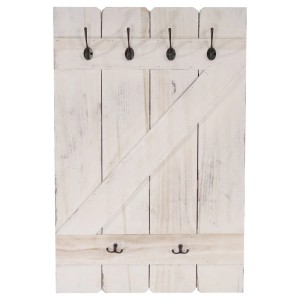 BERLINLODGE Wandgarderobe 91x60x10cm 6 Haken Weiß Shabby