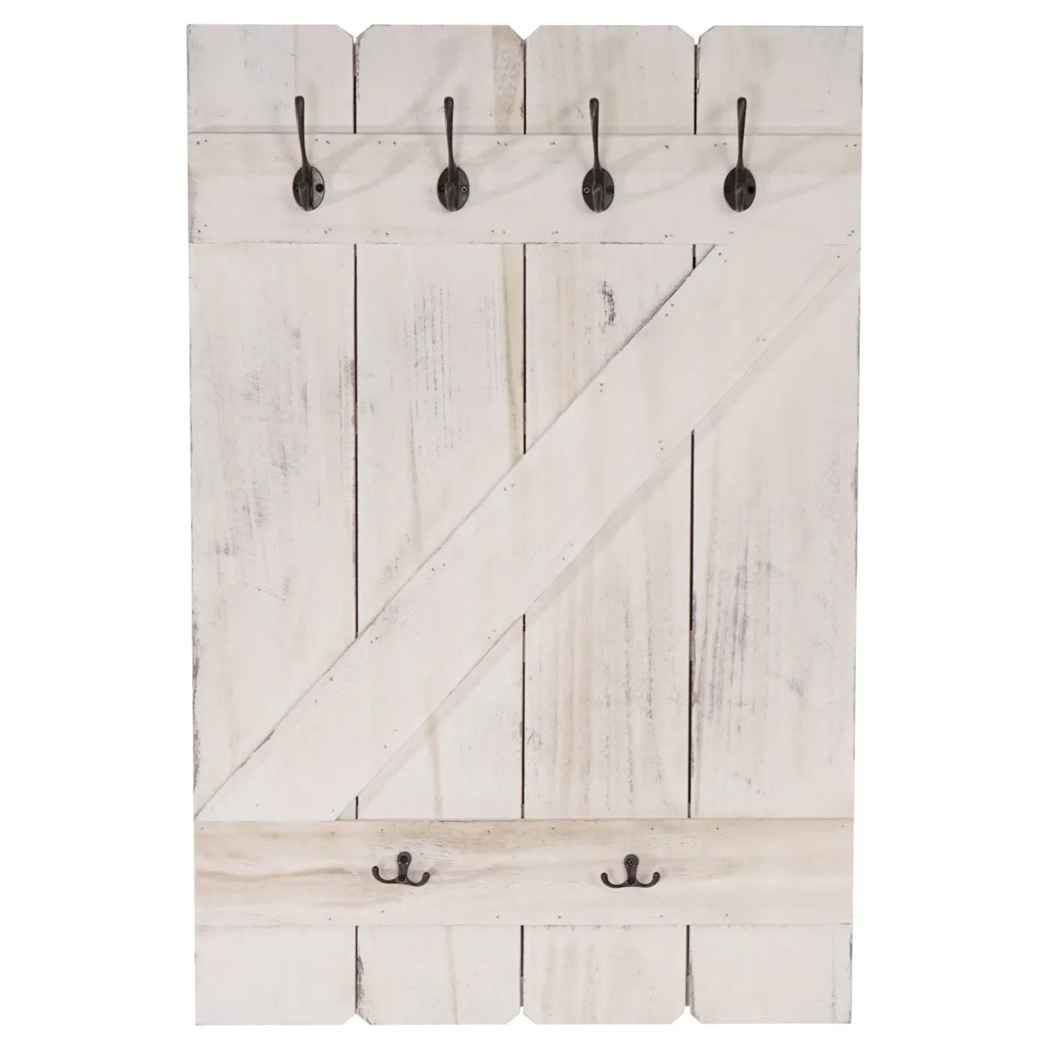 BERLINLODGE Wandgarderobe 91x60x10cm 6 Haken Weiß Shabby_3
