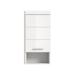 Weißer Hängeschrank (37x79x24cm) mit Hochglanz-Front für Bad oder Hauswirtschaftsraum.