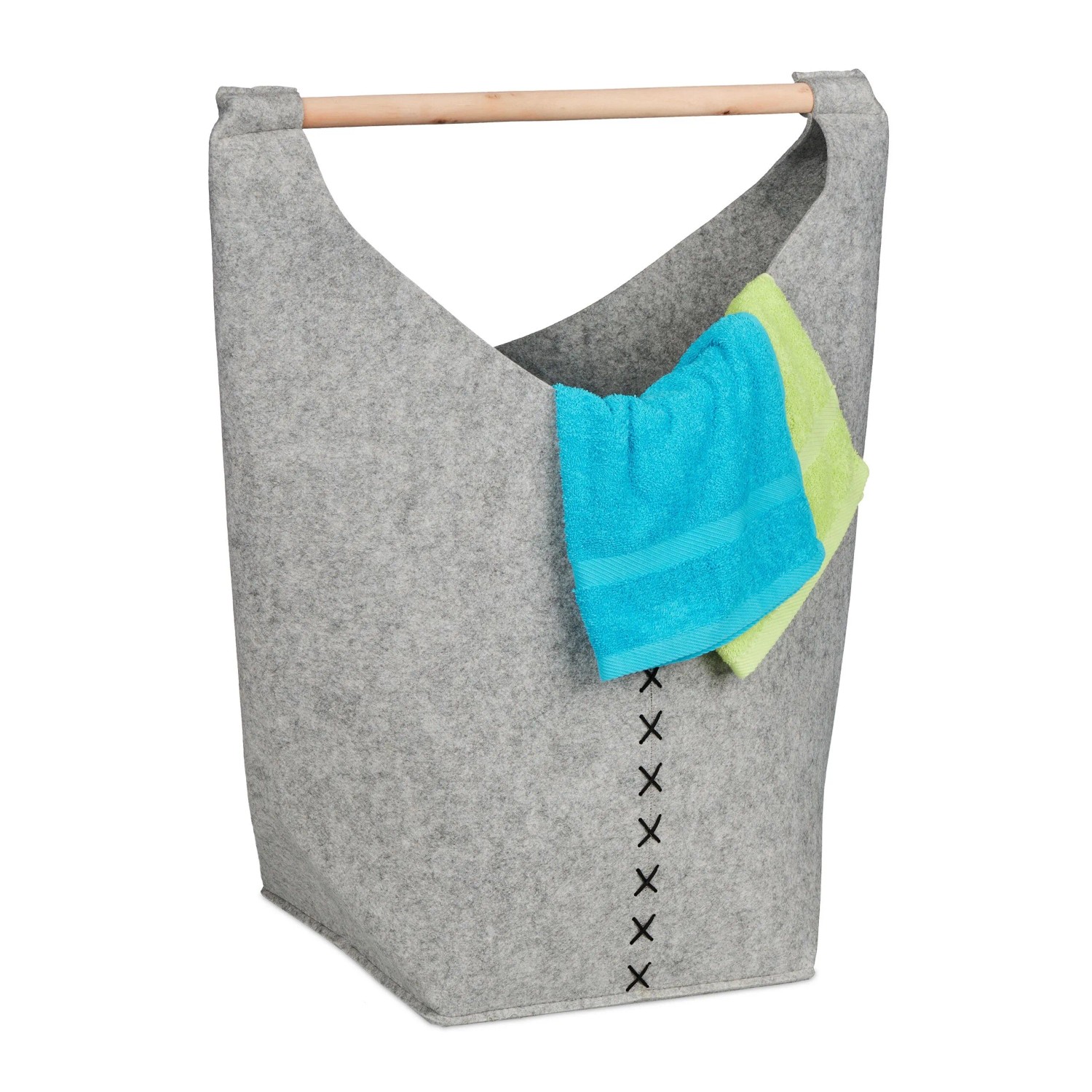 Relaxdays Wäschesammler Filz Hellgrau Faltbar mit Griff 68 cm x 62 cm x 34,5 cm 0,8 kg