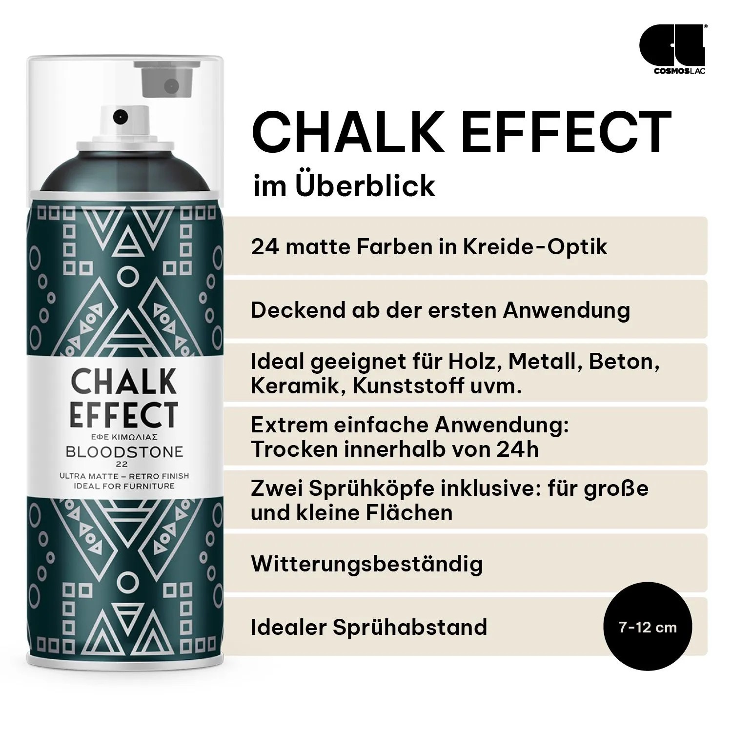 Sprühdose COSMOS LAC Kreidefarbe Spray Chalk Effect in Blutstein. Ideal für DIY-Projekte und Möbel.