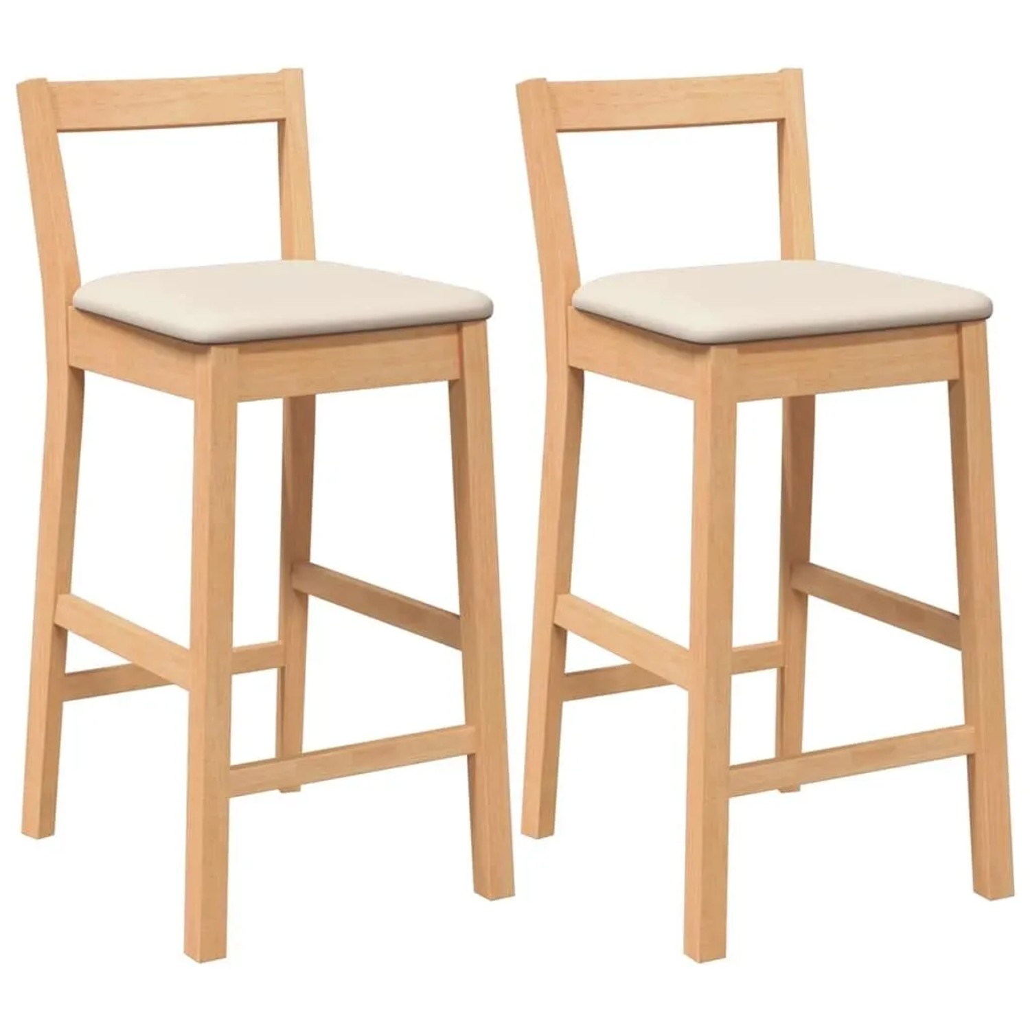 vidaXL Barhocker mit Kissen 2 Stk Natur Massivholz Gummibaum 4102586