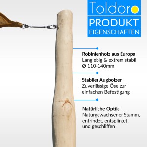 Toldoro Sonnensegelmast aus Robinienholz mit Öse und Befestigungsset für Sonnensegel.