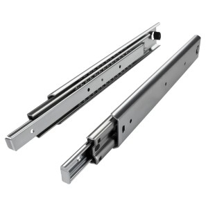 Zwei silberne SOTECH Vollauszüge 400 mm für Schubkästen, kugelgelagert, robust. Ideal für schwere Schubladen im Möbelbau.